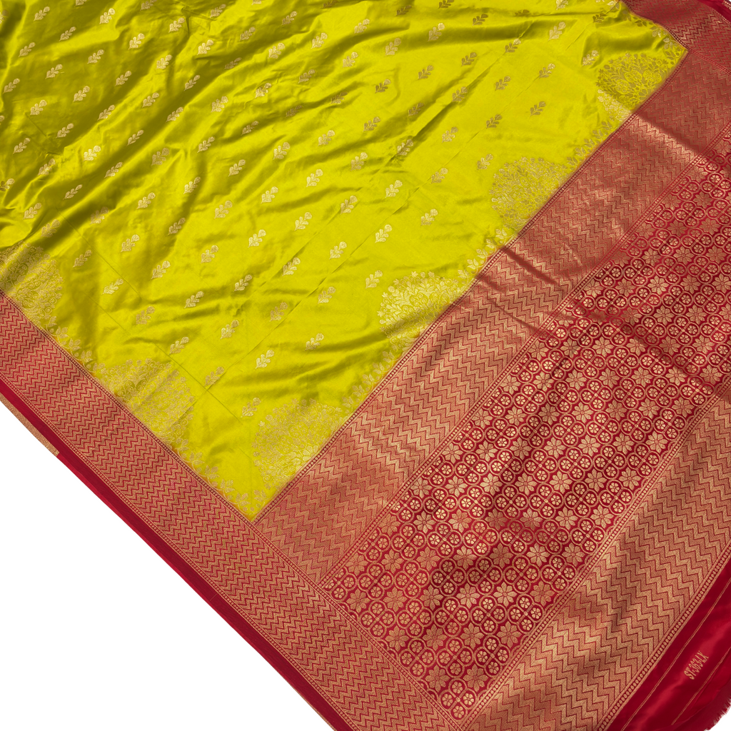 Neon Green Pure Banarasi Silk Saree