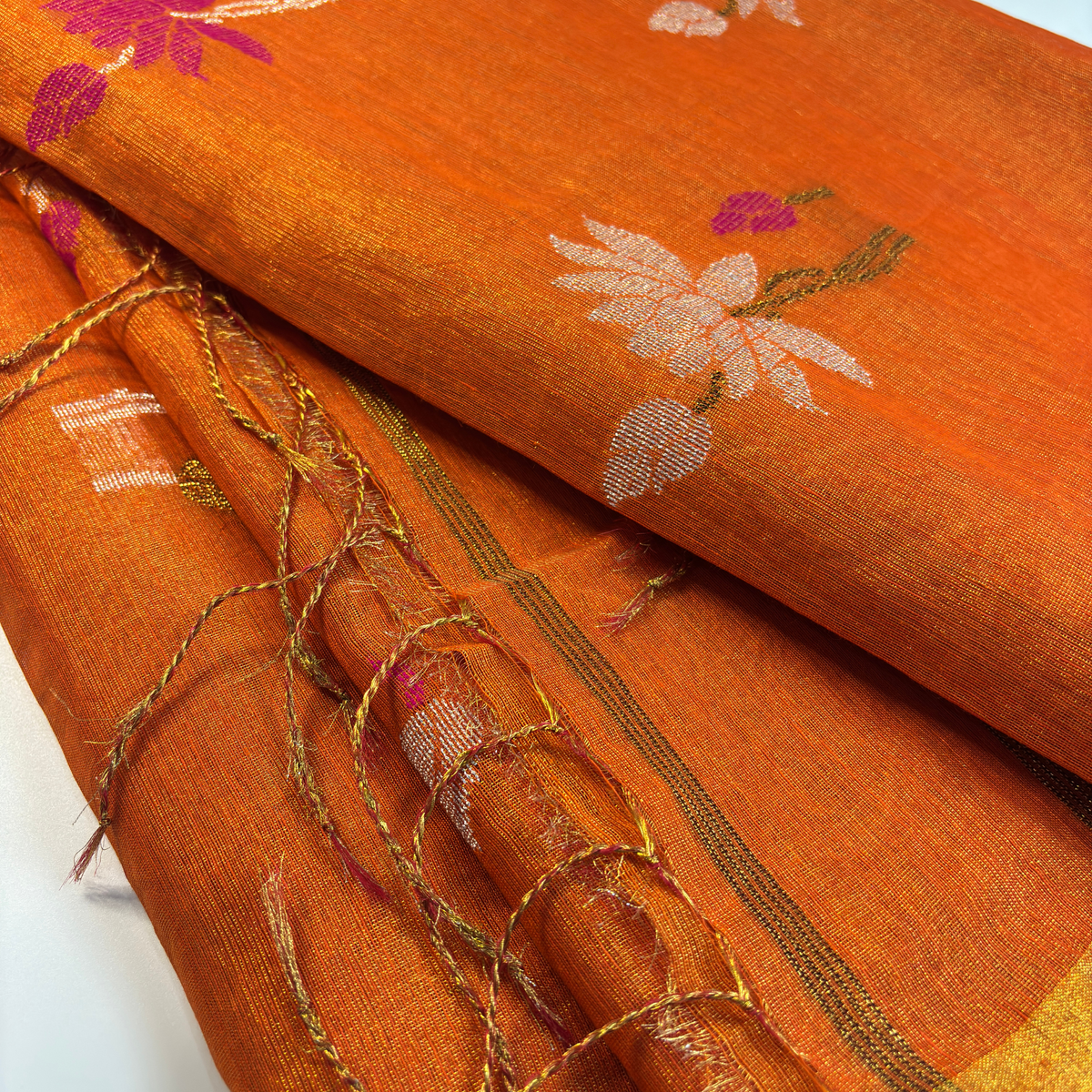 Tissue Linen Saree (Orange)