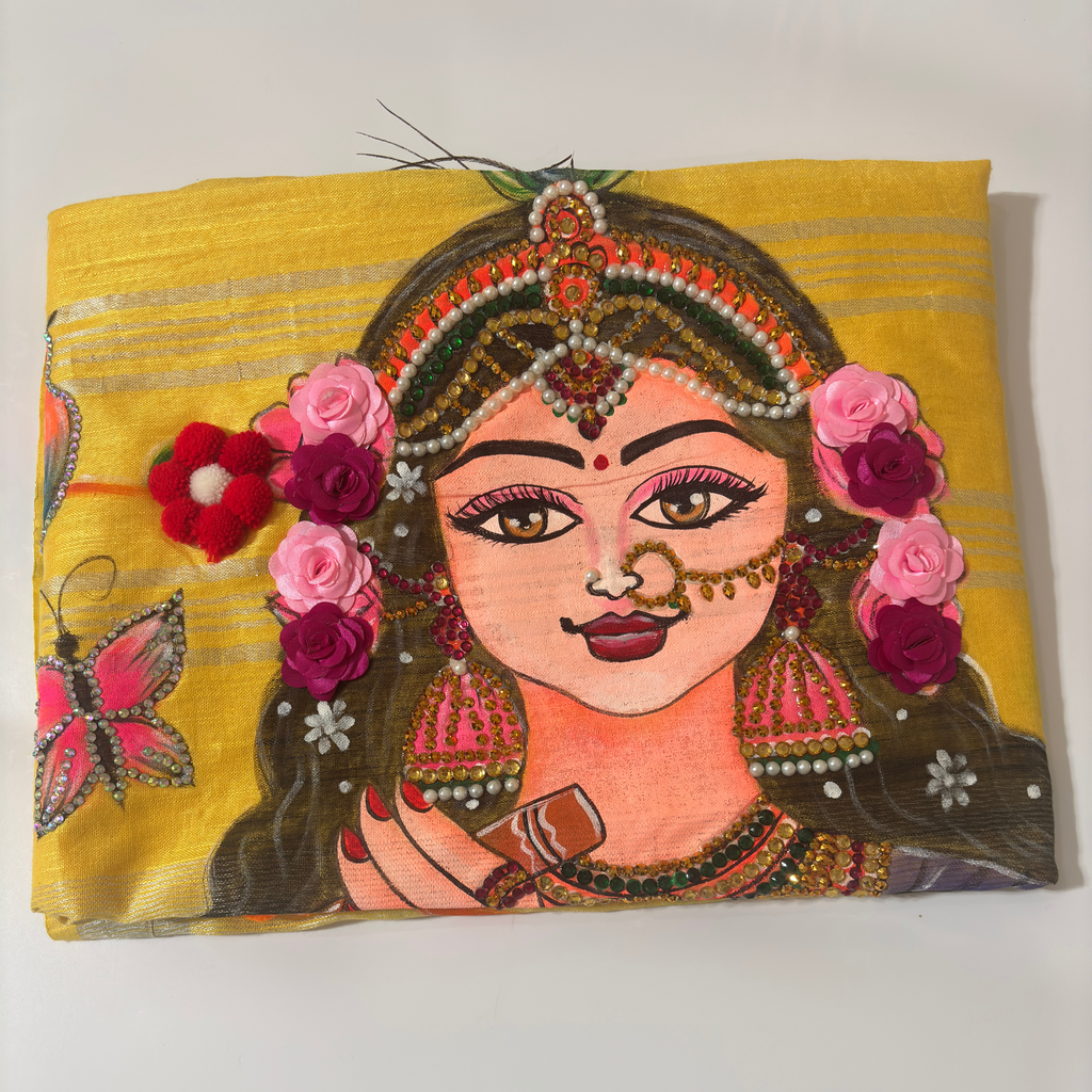 Hand Painting Saree (Yellow) Made to Order