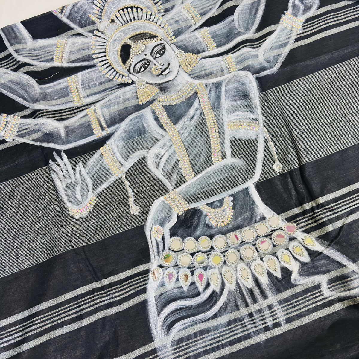 Hand-Painting Saree (Black) Made to Order Only