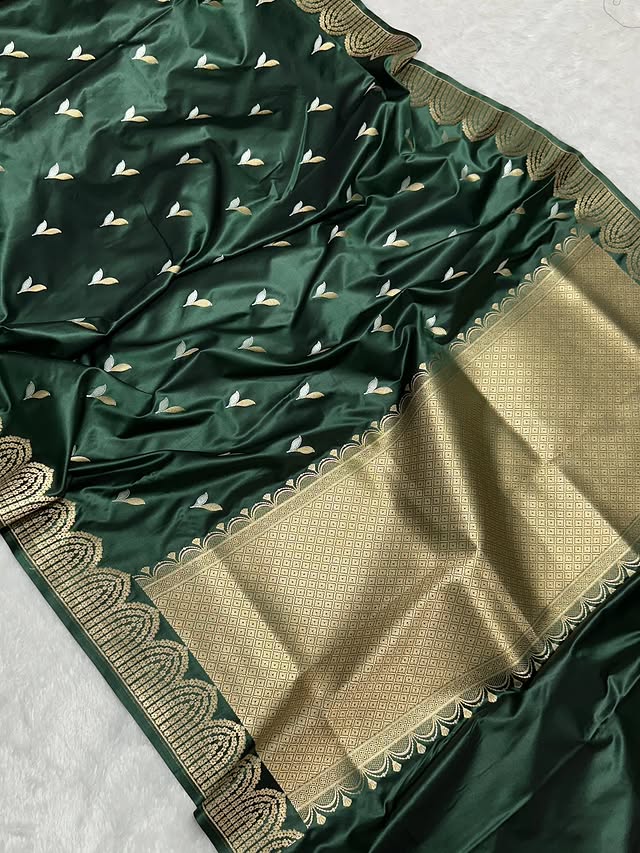 Green Pure Mashru Silk Saree with Sona Rupa Zari Weaving