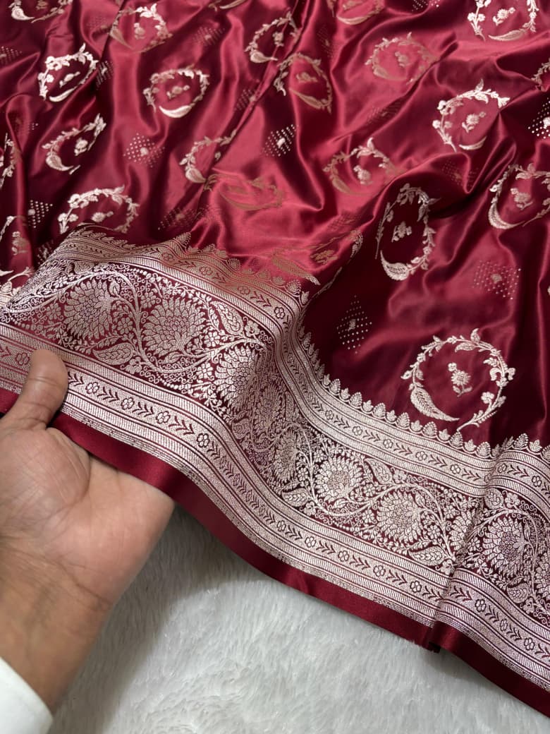 Maroon Bridal Mashru Silk Saree With Zari Weaving