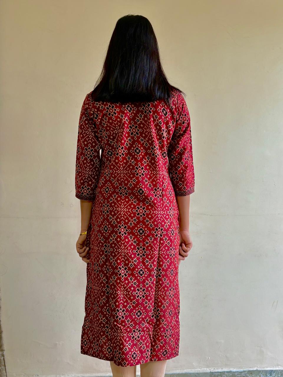Ajrakh Hand-Block Print Kurta (Red)