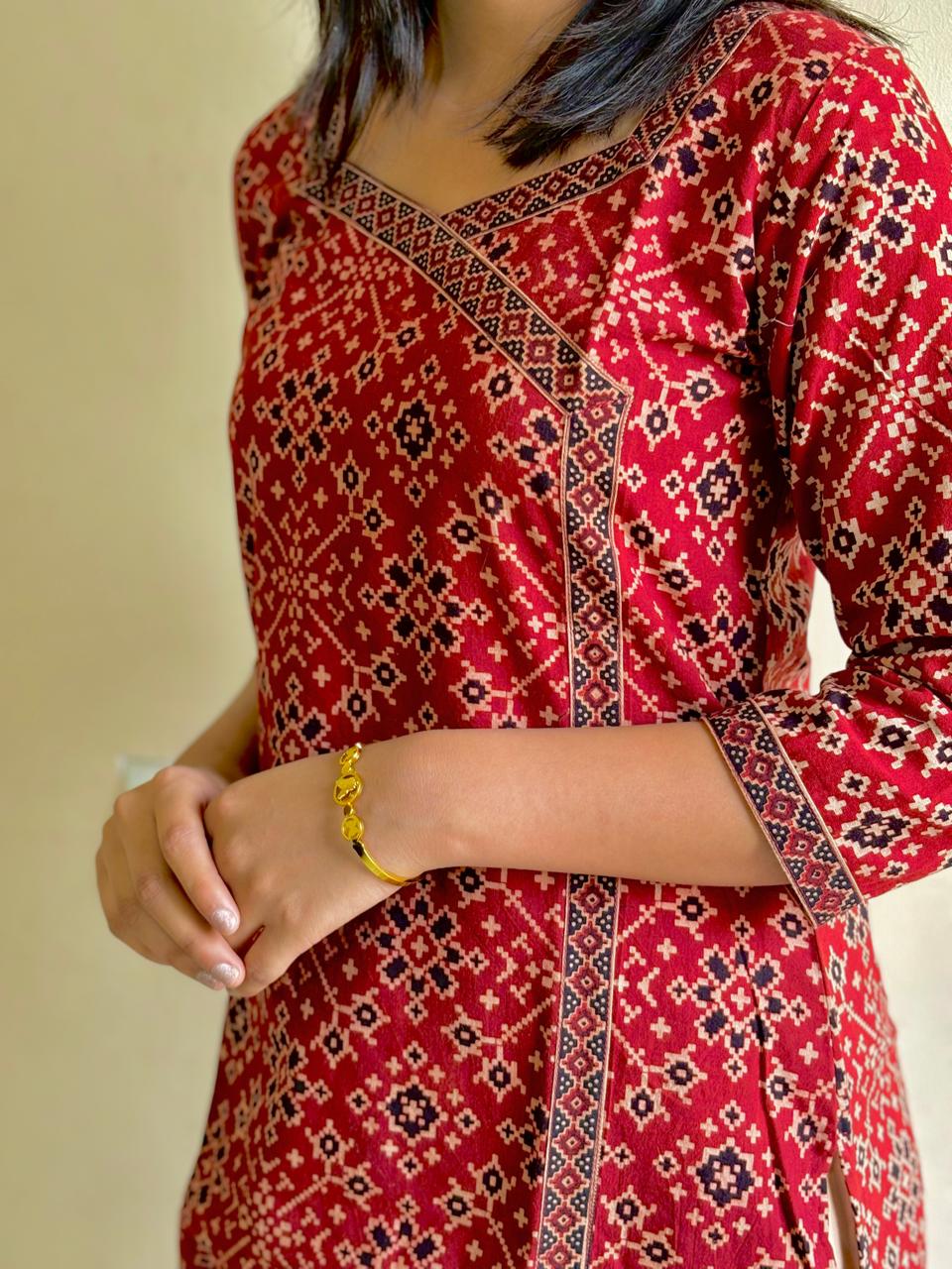 Ajrakh Hand-Block Print Kurta (Red)