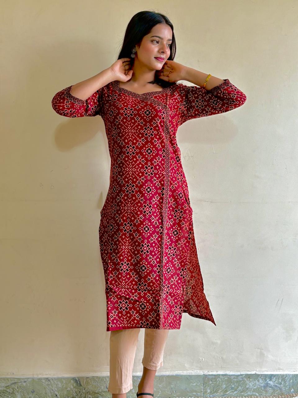 Ajrakh Hand-Block Print Kurta (Red)