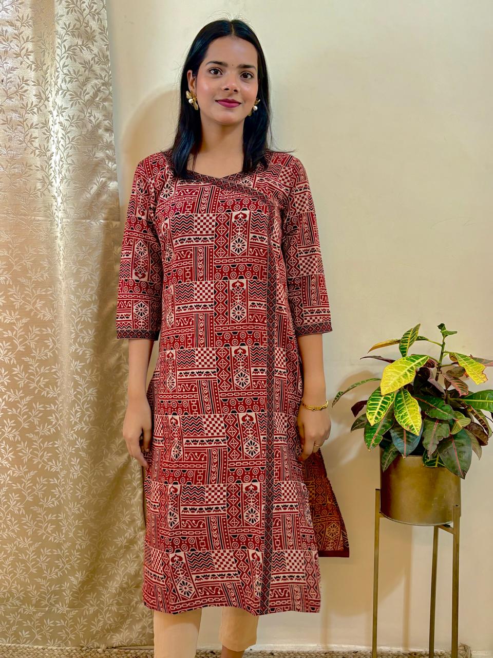 Ajrakh Hand-Block Print Kurta (Beige)