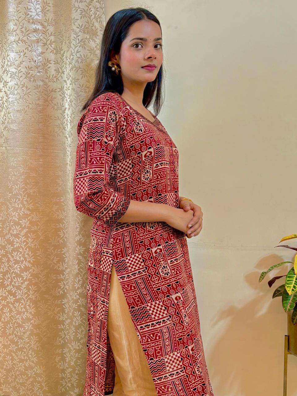 Ajrakh Hand-Block Print Kurta (Beige)