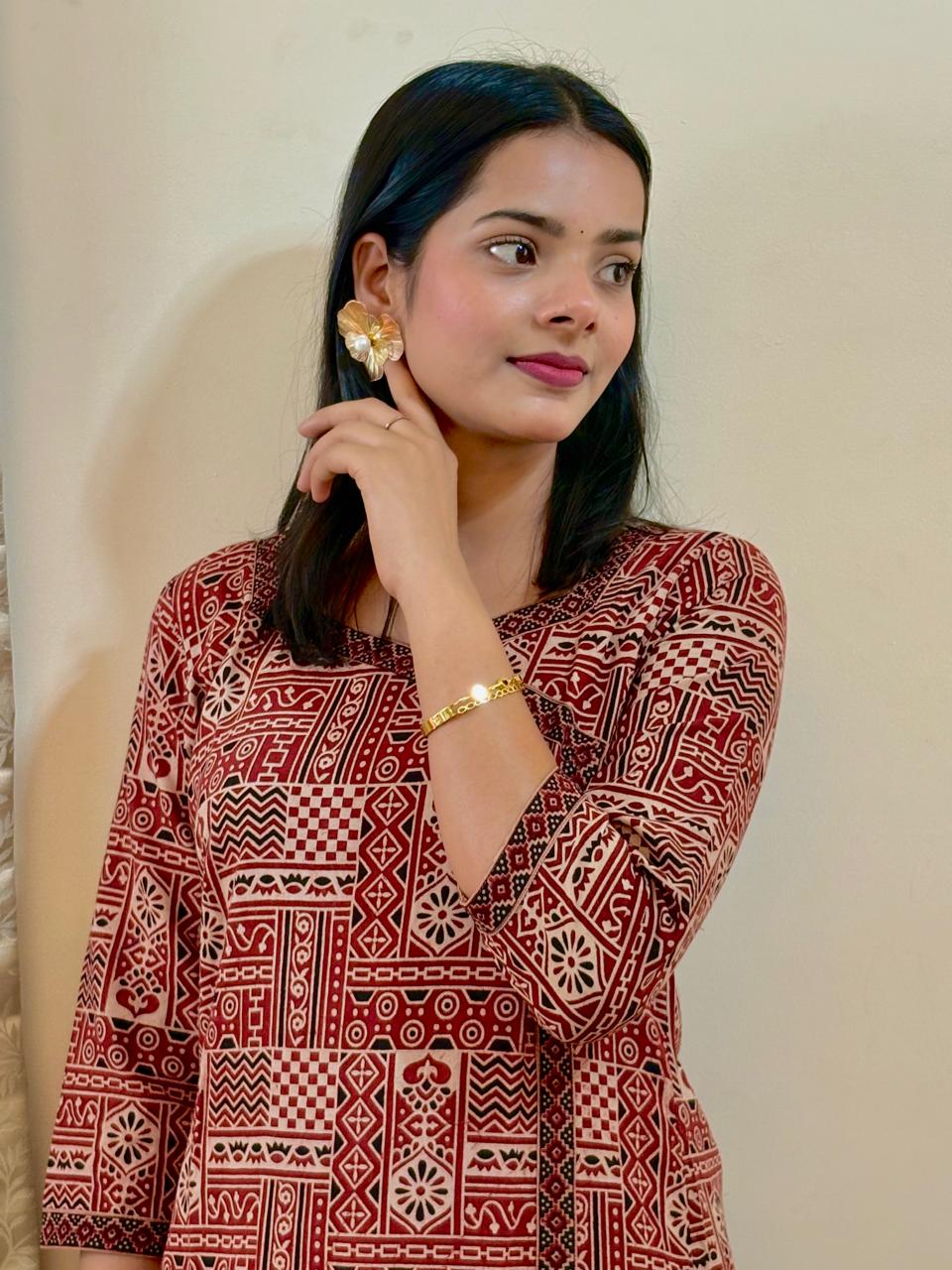 Ajrakh Hand-Block Print Kurta (Beige)