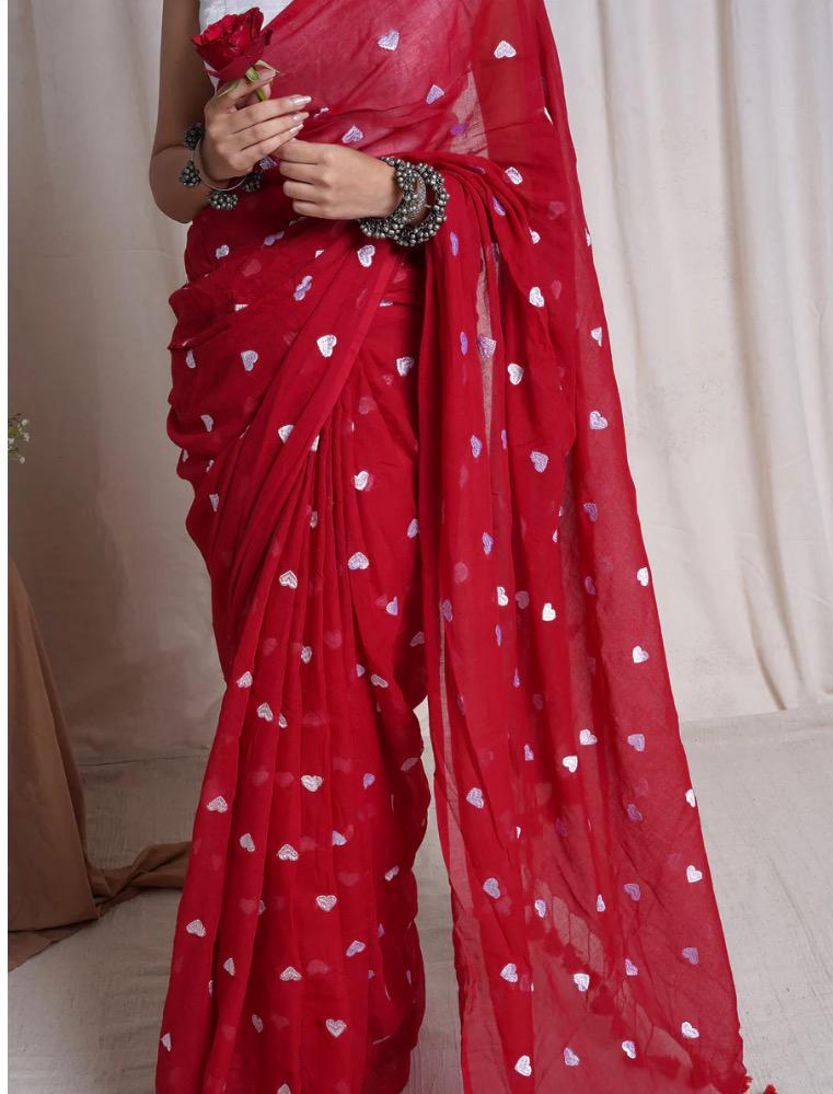 Pure 120 Count Mul Cotton Saree (Red)