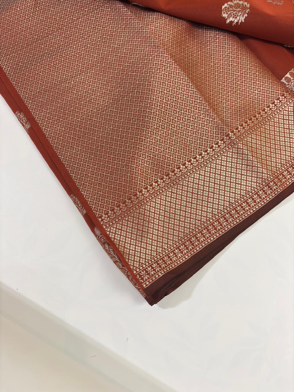 Premium Katan Silk Saree (Rust)