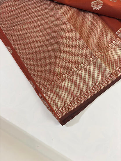 Premium Katan Silk Saree (Rust)