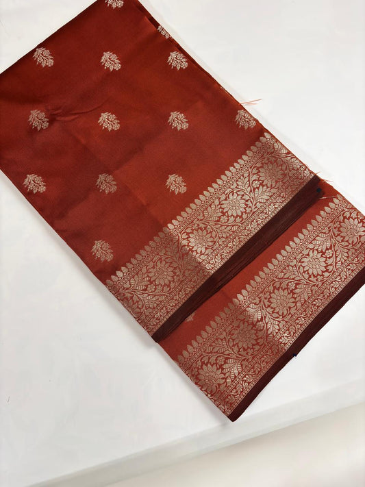 Premium Katan Silk Saree (Rust)