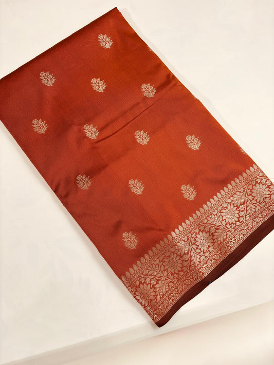 Premium Katan Silk Saree (Rust)