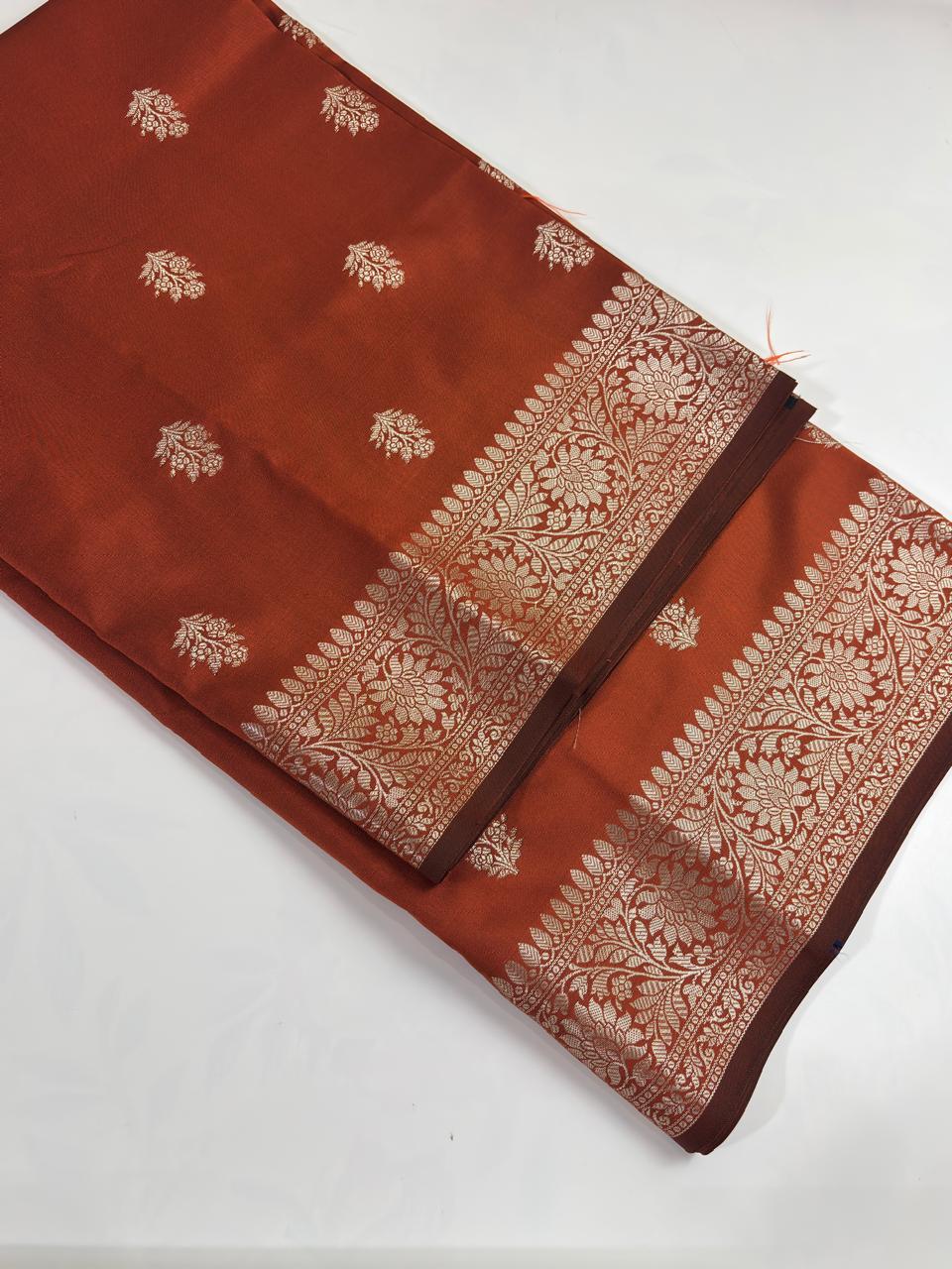 Premium Katan Silk Saree (Rust)
