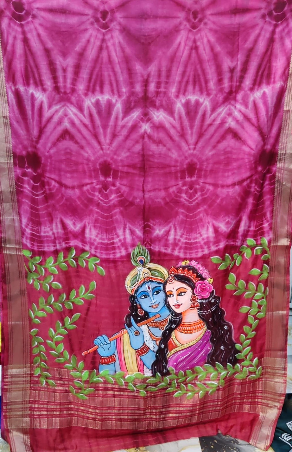 Radha Krishna Theme Hand - Painted Saree (Made to Order Only)