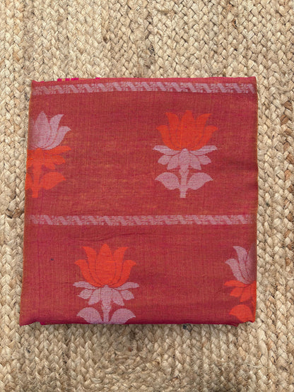 Tissue Linen Saree (Rust) – Handwoven