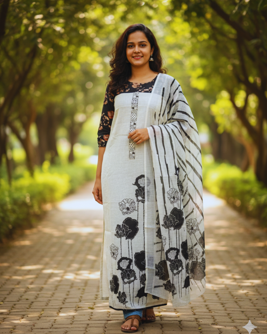 Pure Linen Cotton Kantha Embroidery Suit