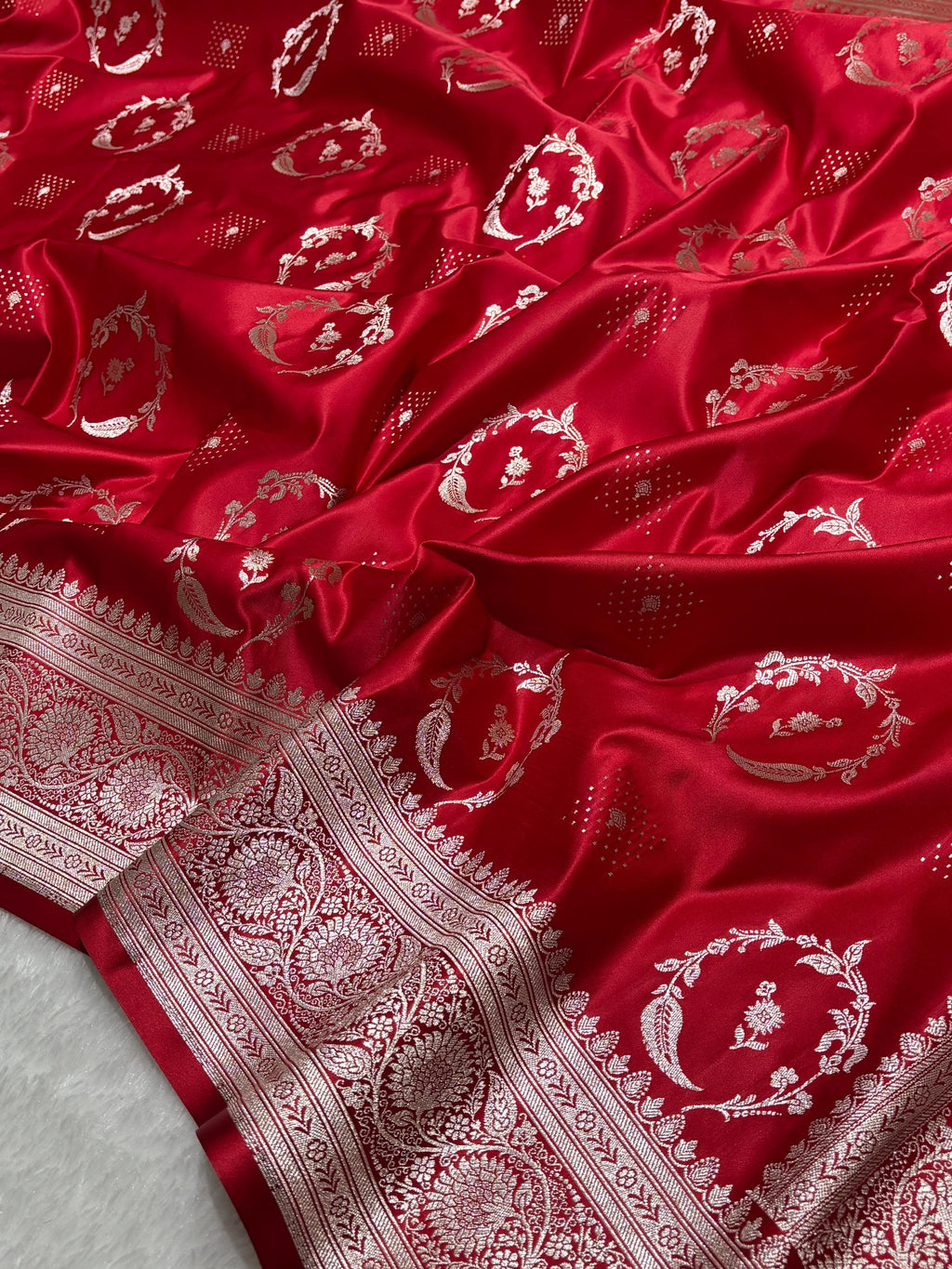 Red Bridal Mashru Silk Saree With Zari Weaving