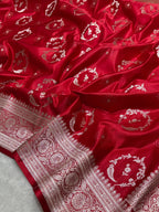 Red Bridal Mashru Silk Saree With Zari Weaving