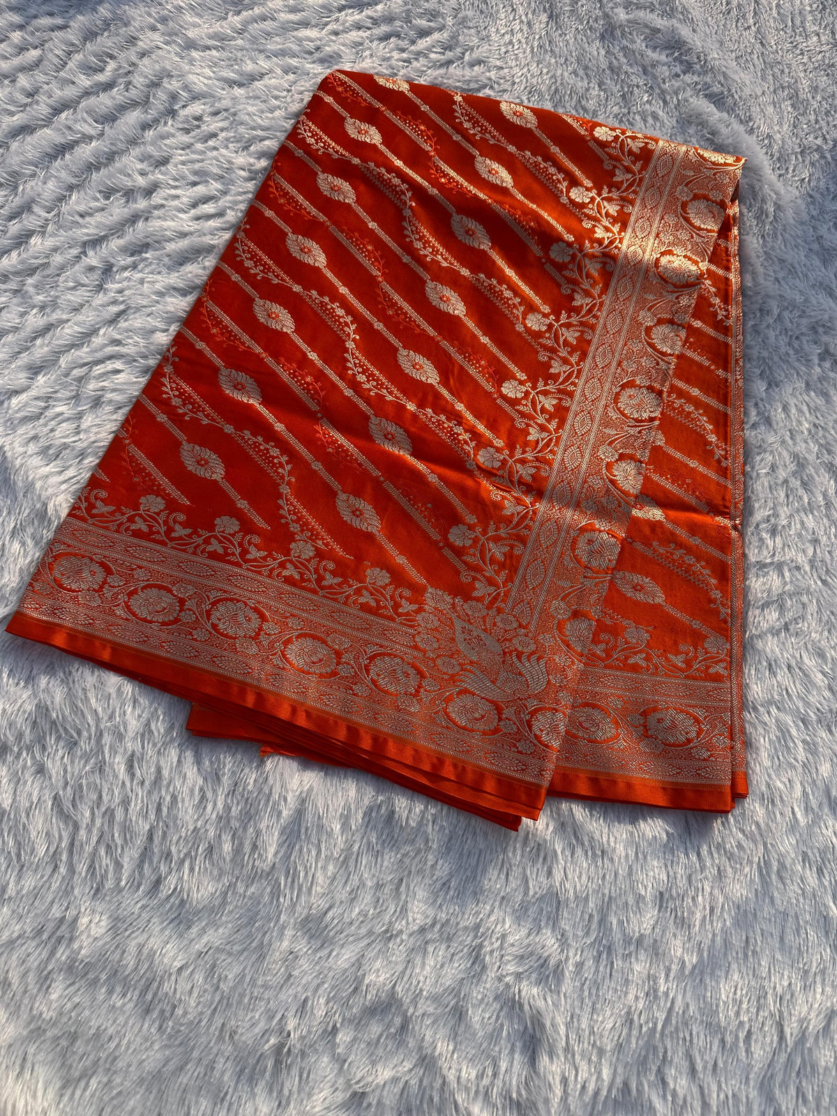 Orange Pure Mashru Silk Saree with Jaal Weaving