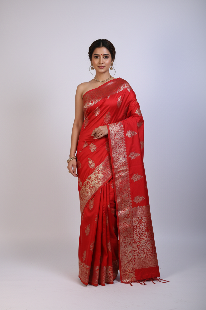 Red Katan Silk Saree