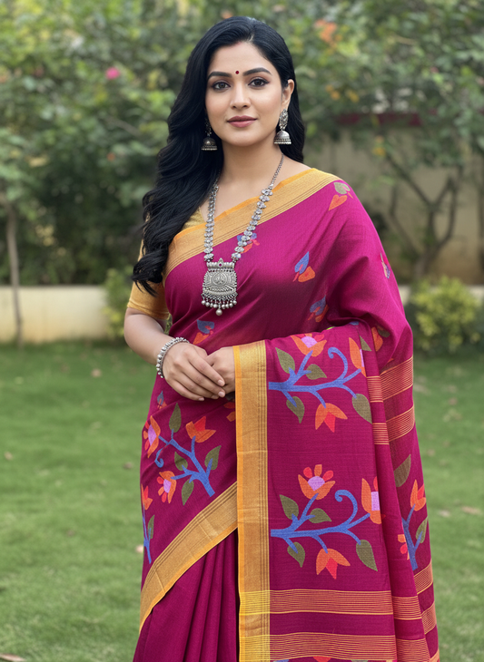 Pure Jayshree Linen Saree (Red)