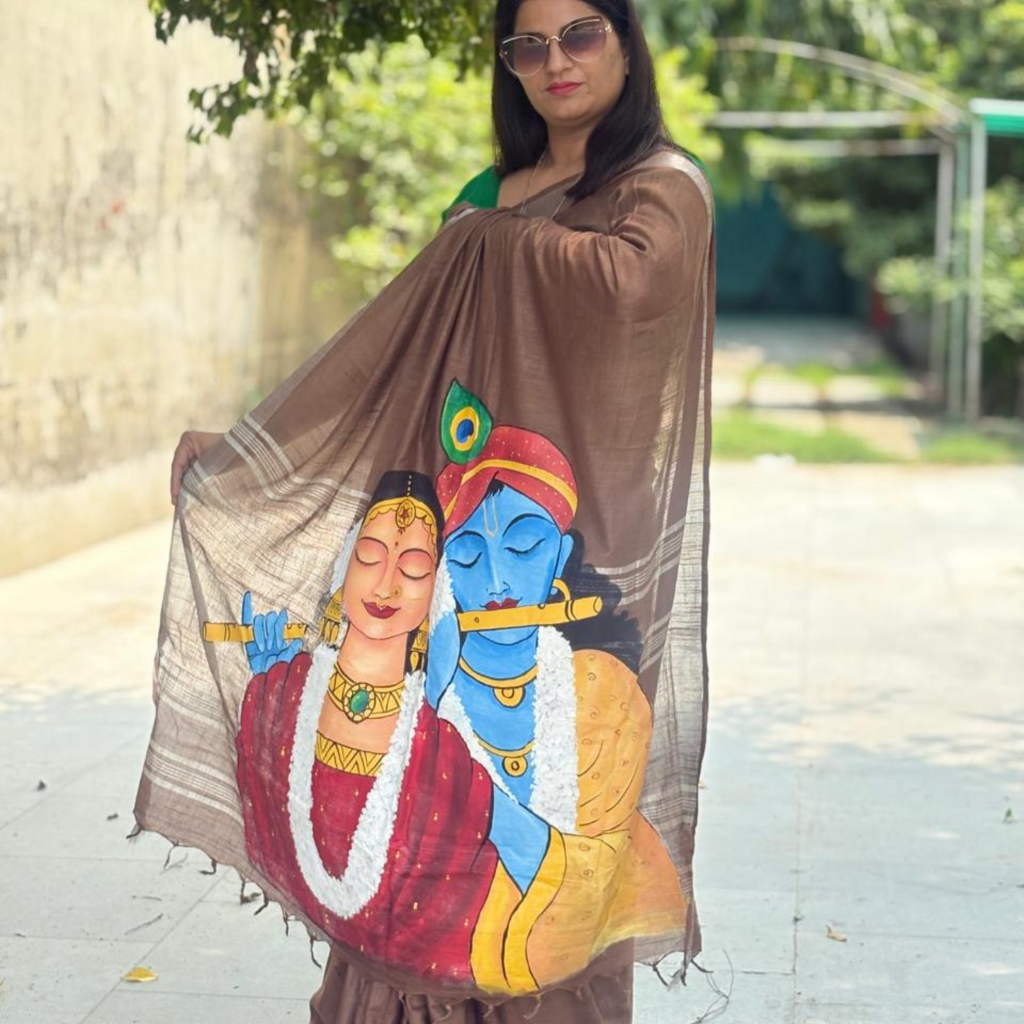 hand-painted Radha-Krishna saree