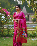 Radha Krishna Theme Hand - Painted Saree (Made to Order Only)