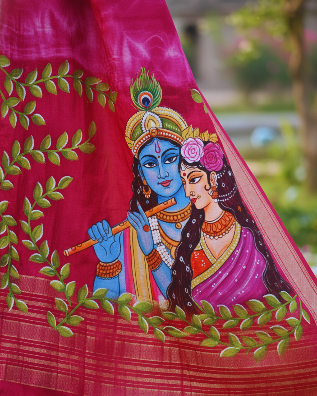 Radha Krishna Theme Hand - Painted Saree (Made to Order Only)