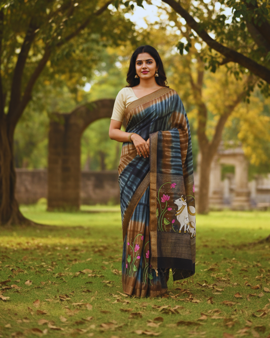 Pichwai Art Hand Painted Saree (Made to Order Only)