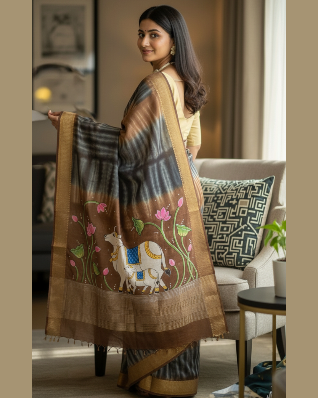 Pichwai Art Hand Painted Saree (Made to Order Only)