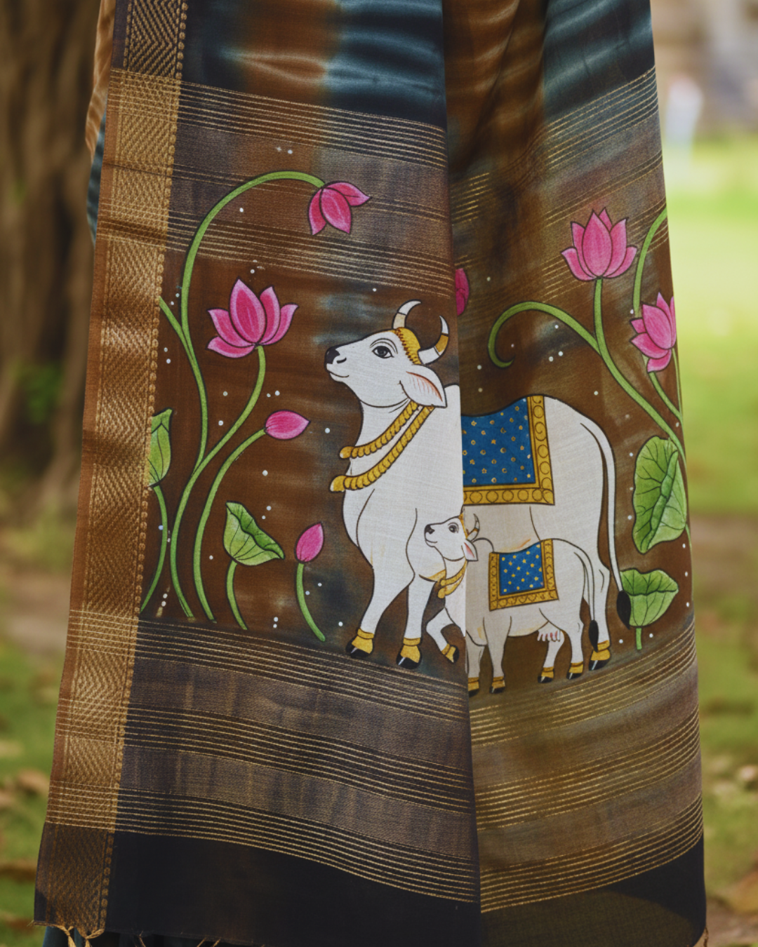 Pichwai Art Hand Painted Saree (Made to Order Only)