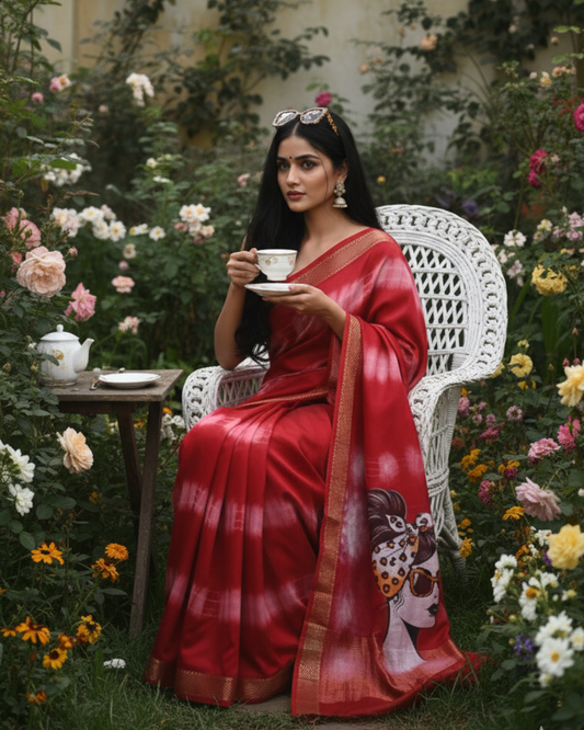 Modern Hand Painted Maheshwari Silk Saree - Feel Feather