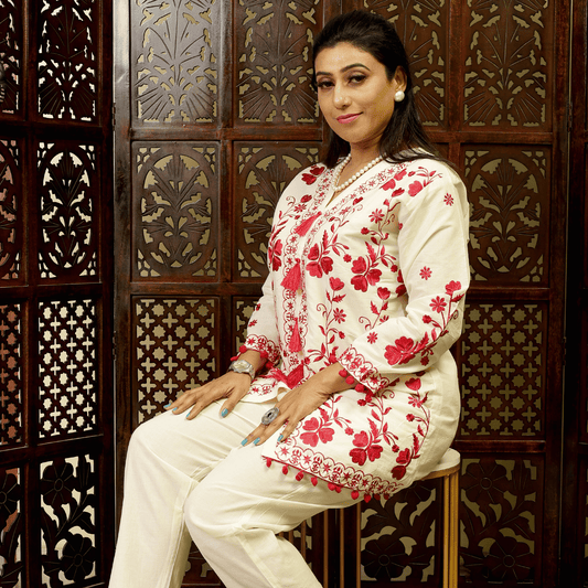 Pure Cotton Co-Ord Set (Red Embroidered)