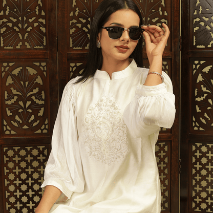 White Embroidered Co-Ord Set for women