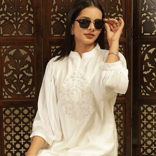 White Embroidered Co-Ord Set for women
