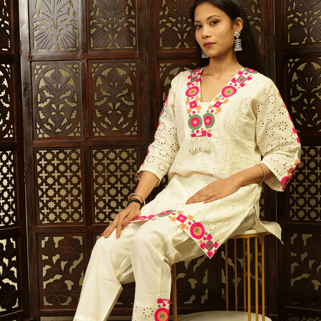 White chikankari Co-ord Set