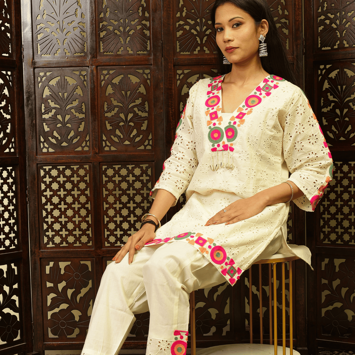 White chikankari Co-ord Set