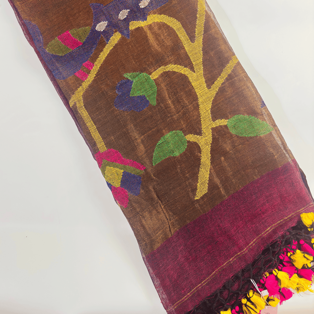 Pure Jayshree Linen Saree (Maroon)