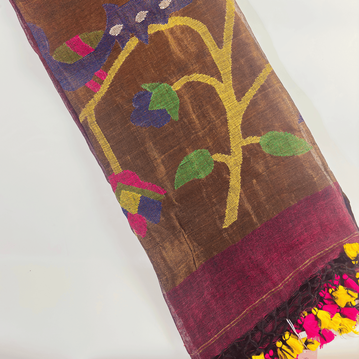 Pure Jayshree Linen Saree (Maroon)