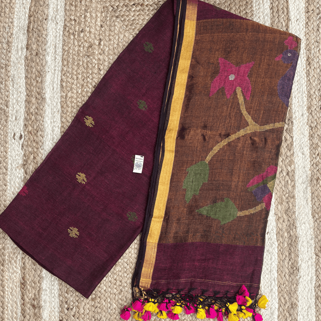 Pure Jayshree Linen Saree (Maroon)