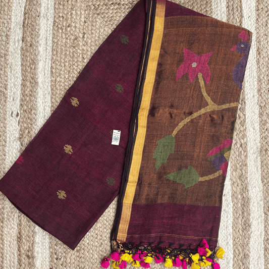 Pure Jayshree Linen Saree (Maroon)