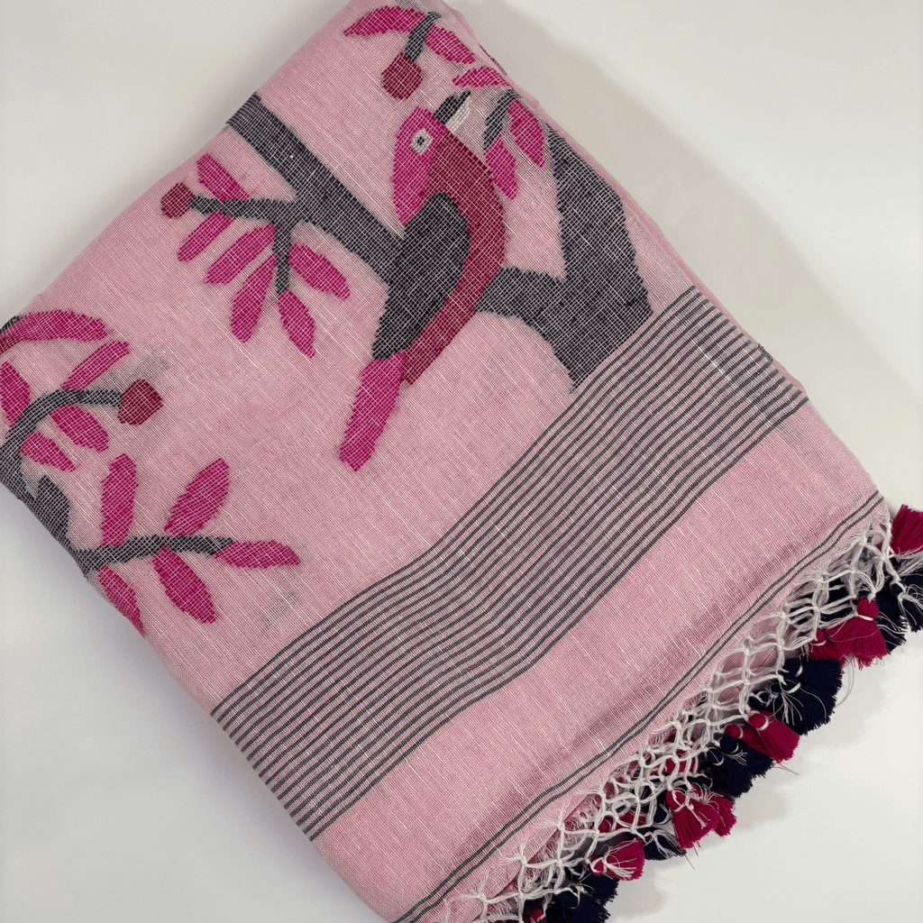 Pure Jayshree Linen Saree (Pink)