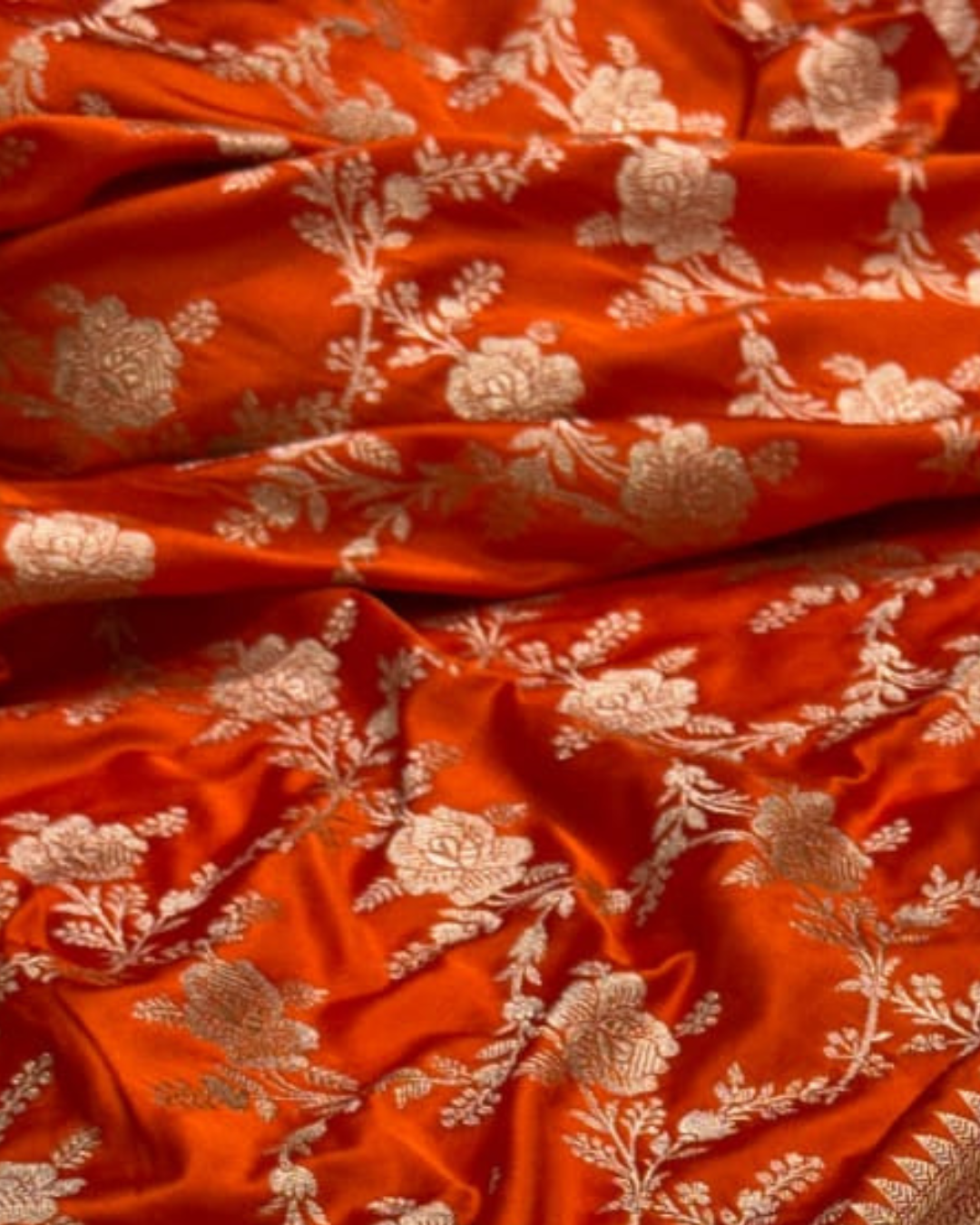 Orange Pure Mashru Silk Saree with Jaal Weaving