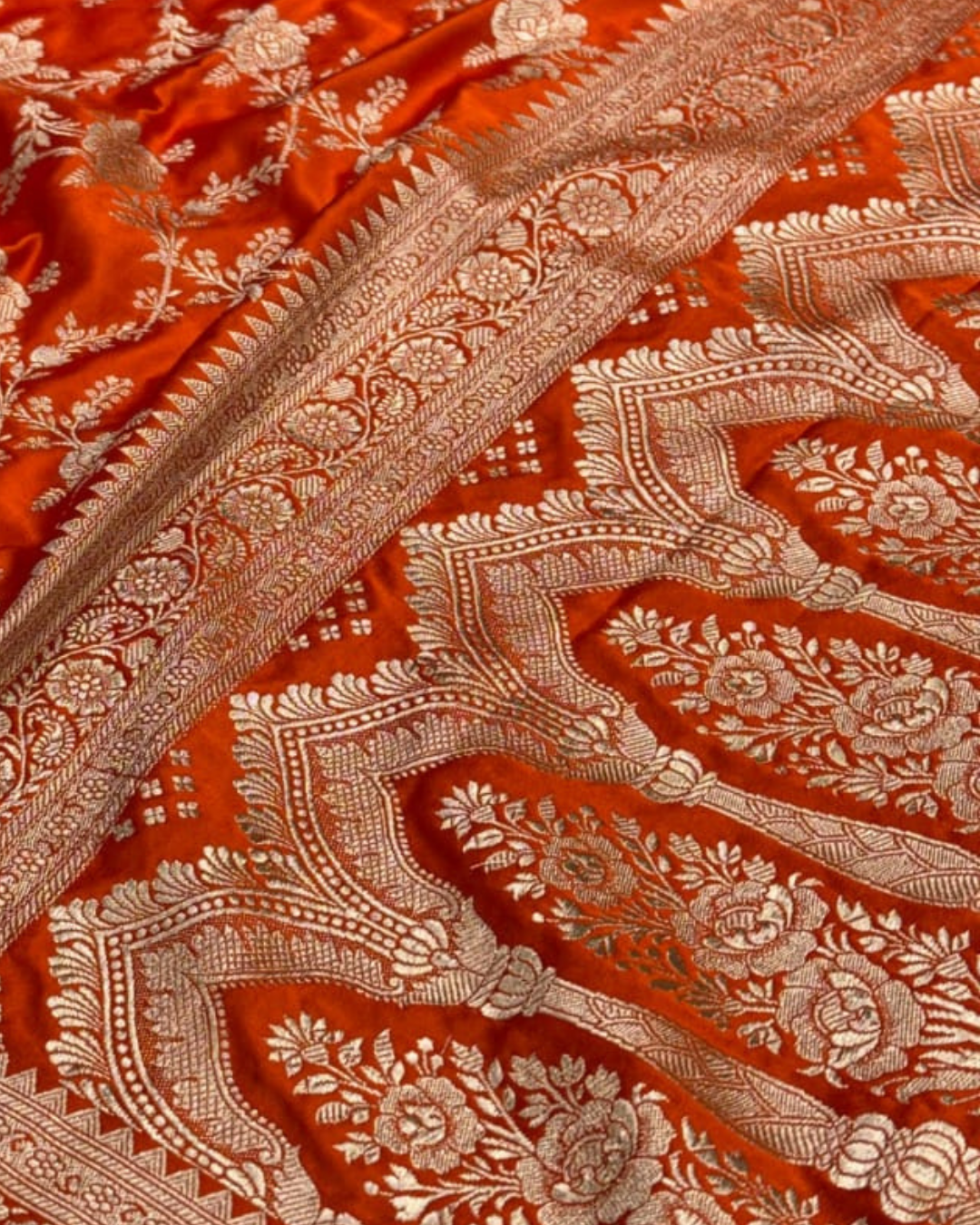 Orange Pure Mashru Silk Saree with Jaal Weaving