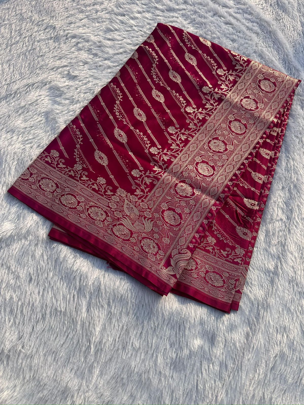 Red Pure Mashru Silk Saree with Jaal Weaving