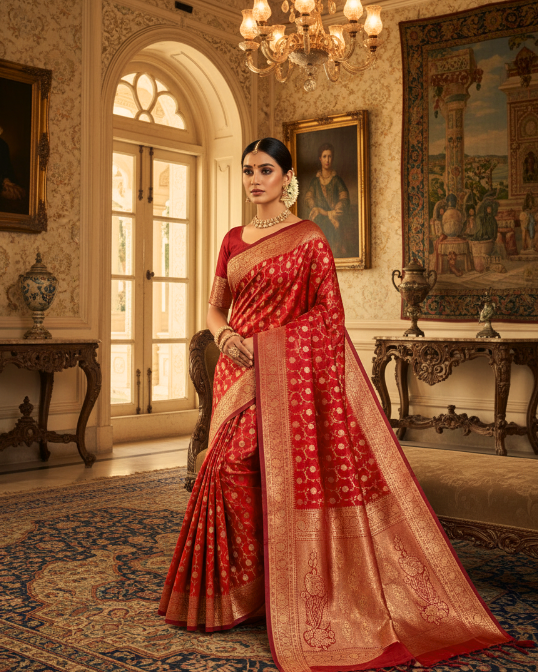 Rich Red Banarasi Silk Saree