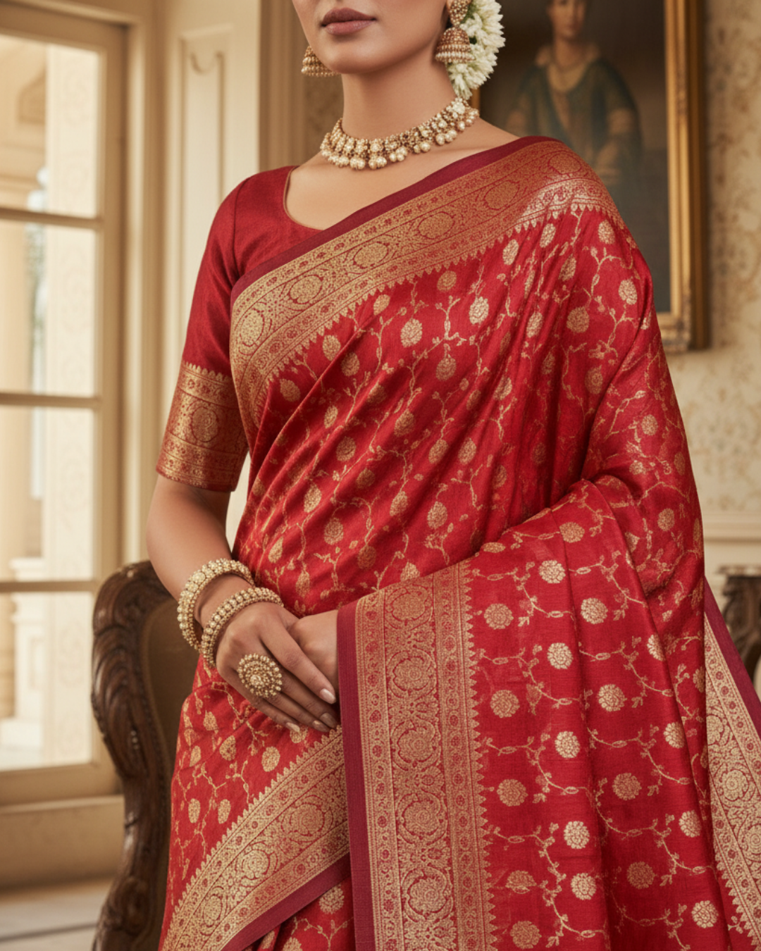 Rich Red Banarasi Silk Saree