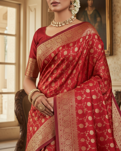 Rich Red Banarasi Silk Saree