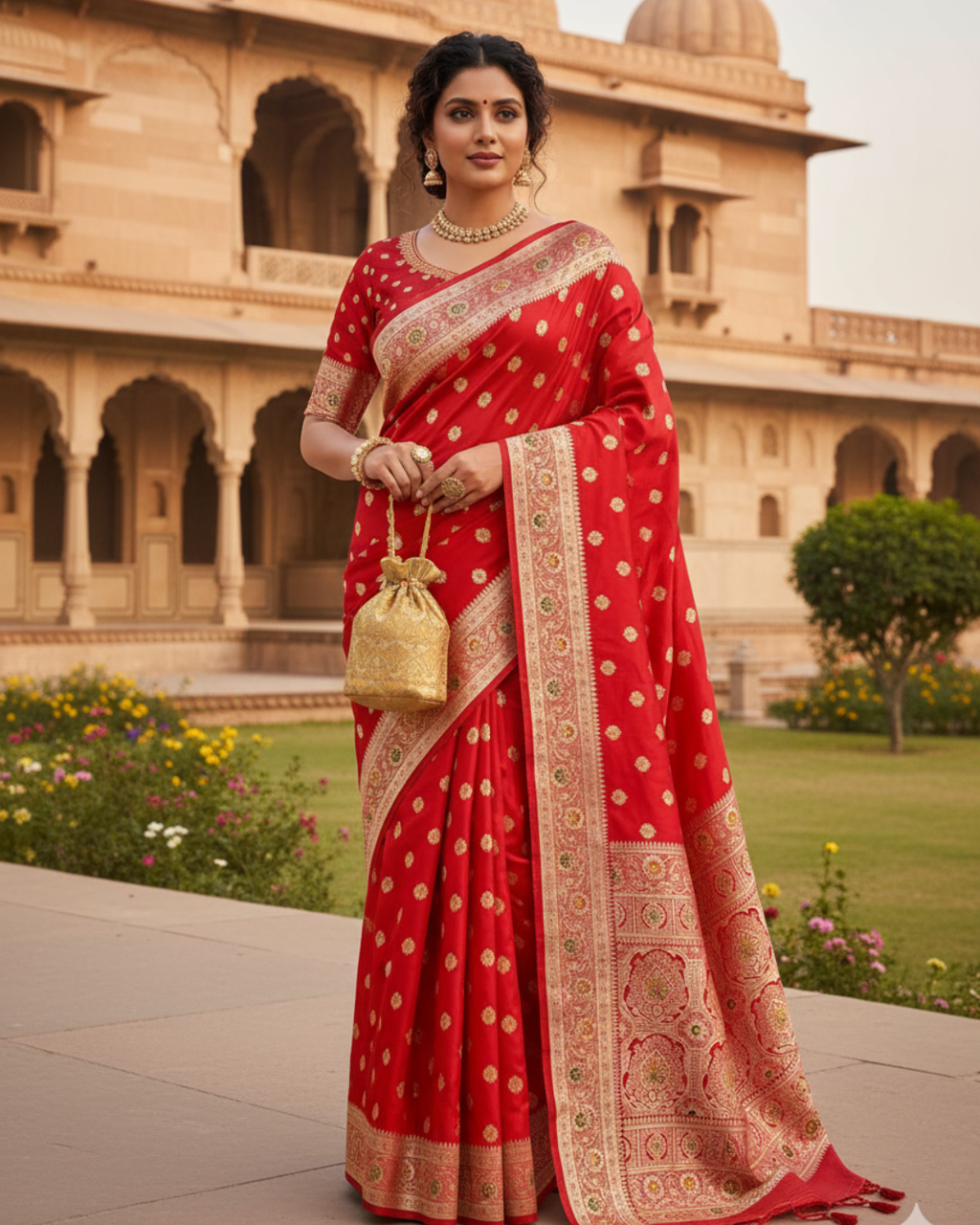 Red & Golden Botti Banarasi Saree